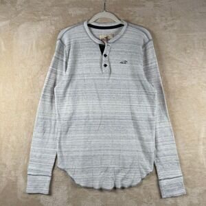 Hollister Henley Shirt Mens Large Gray Thermal Waffle‎ Knit Logo Y2K Long sleeve